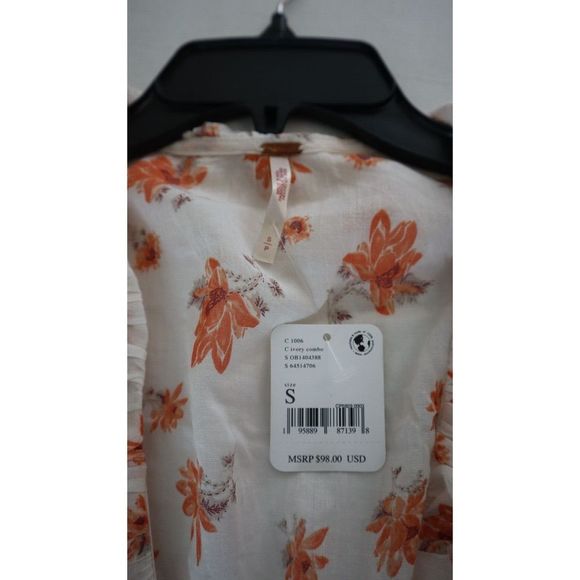 Free People Women's Sz S Ivory Combo Floral Printed Amanda Ruffle Top $98+ - Picture 7 of 11